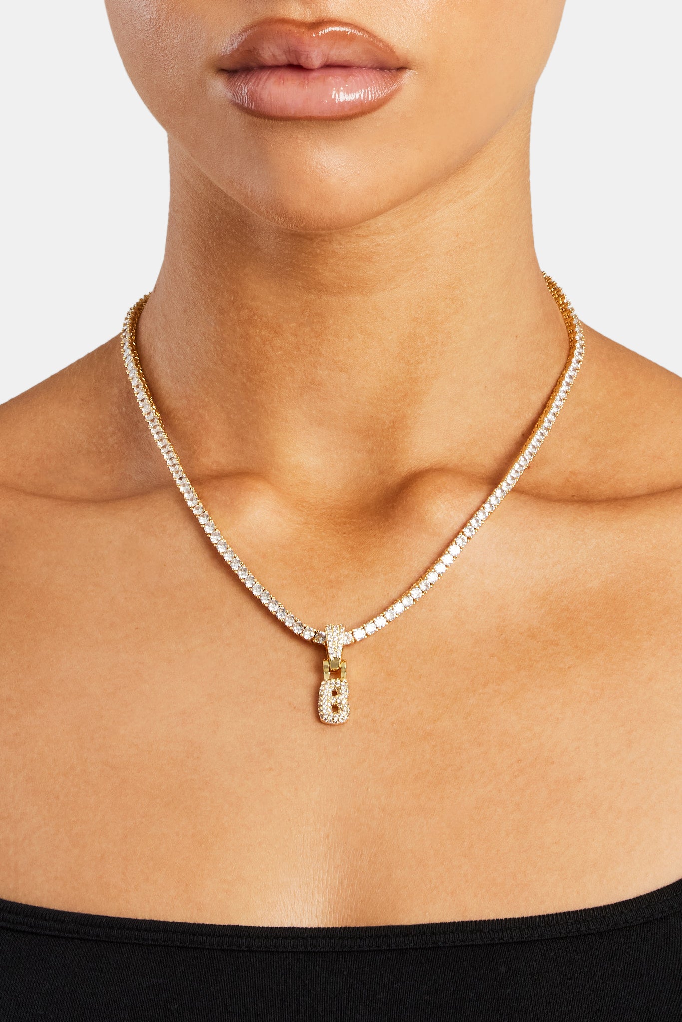 Iced Mini Bubble Anhänger & Tenniskette - Gold 3mm